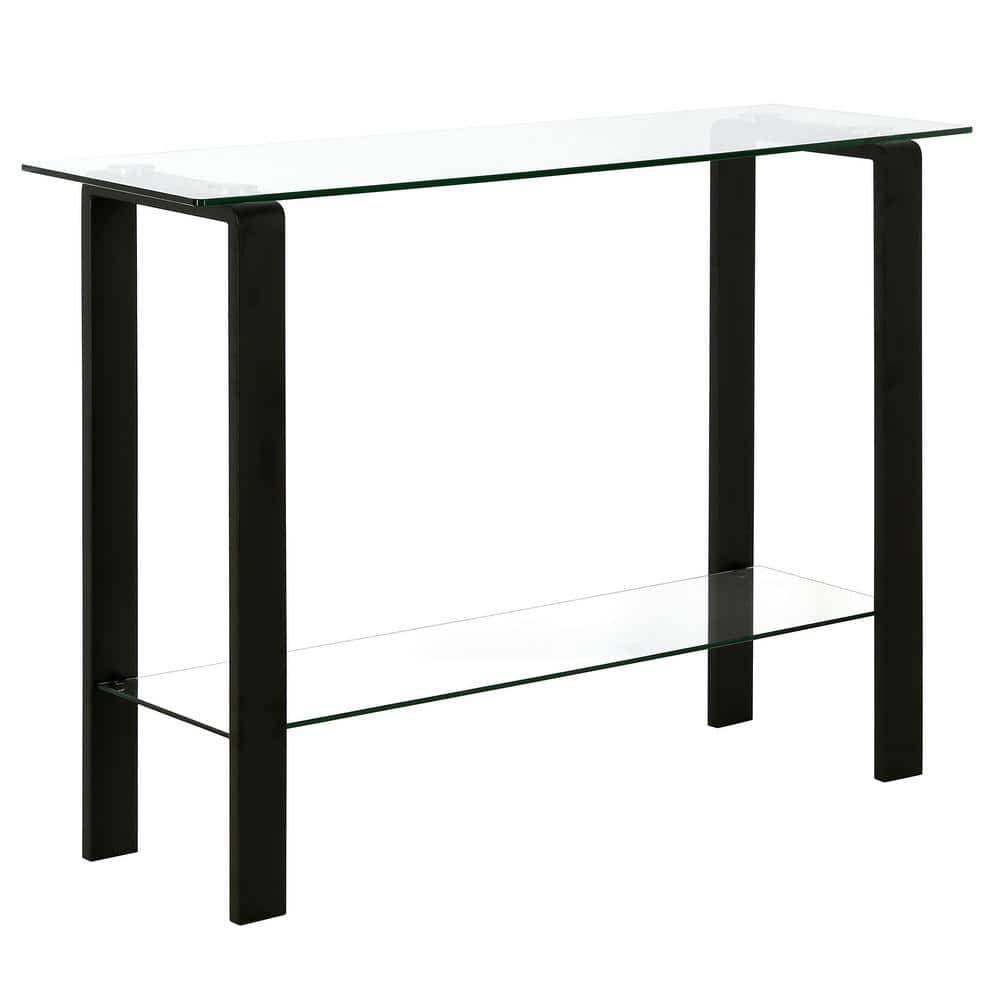 Sleek Metallic 42" Blackened Bronze Glass Console with Storage