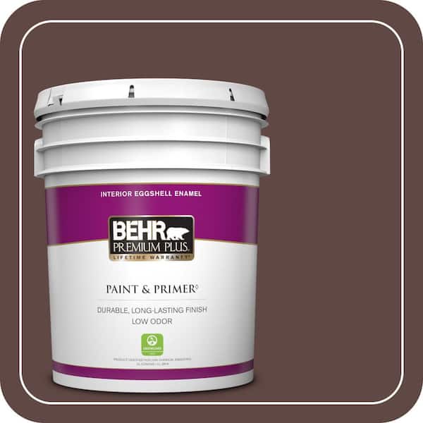 BEHR PREMIUM PLUS 5 gal. #710B-7 Rich Mahogany Eggshell Enamel Low Odor Interior Paint & Primer