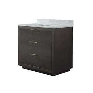 36in. W x 22 in. D x 34.3 in. H Single Sink Freestanding Bath Vanity in Coffee with White Carrara Marble Top
