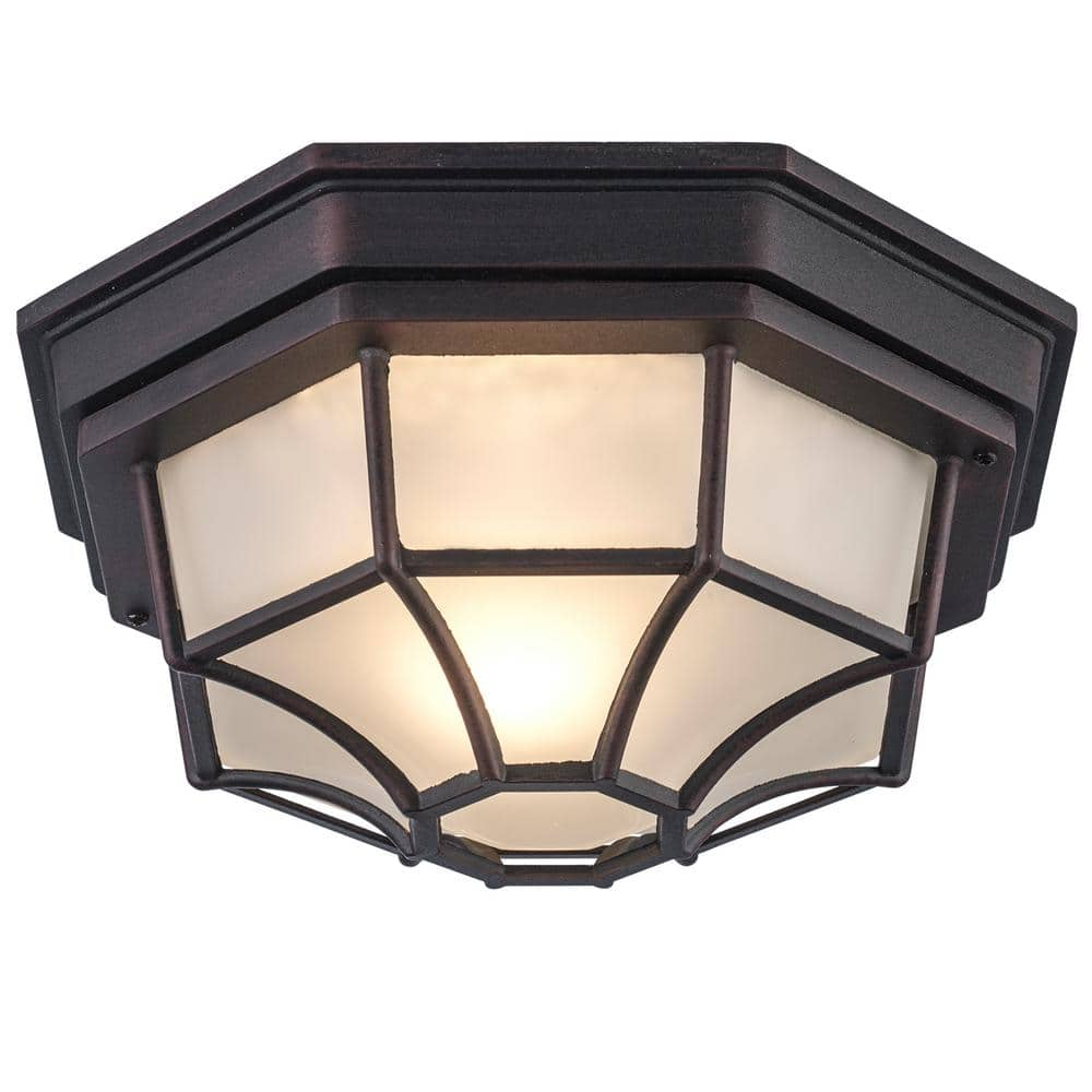 UPC 736916005821 product image for Benkert 11 in. 1-Light Rust Outdoor Flush Mount Ceiling Light Fixture with Frost | upcitemdb.com