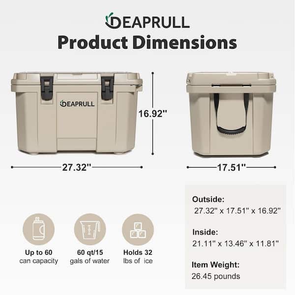 futhork Khaki 60 qt. Portable Chest Cooler with Cup Holders, Nylon