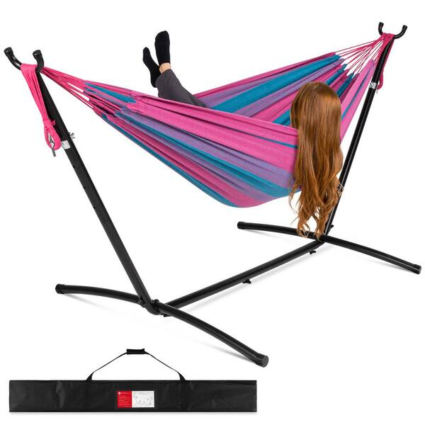 Double Hammock With Space Saving Steel Stand Includes Portable Carry Bag New 