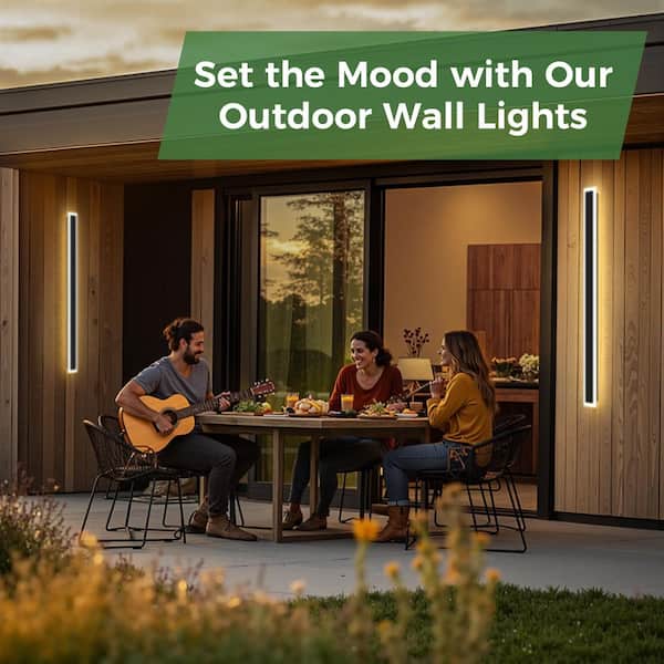 24 in. 1-Light Black Modern Integrated LED Outdoor Wall Light, Waterproof Porch Lantern Sconce for Garden