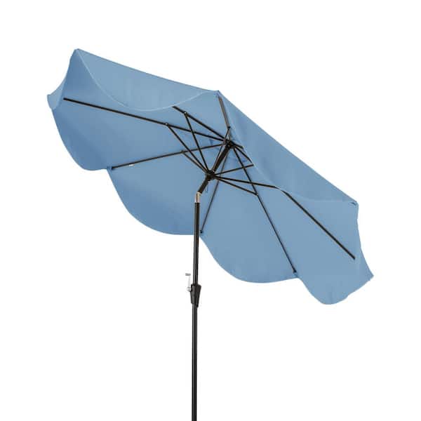 ANGELES HOME 9 ft. Metal Patio Umbrella in Blue with Crank Handle and Push Button Tilt