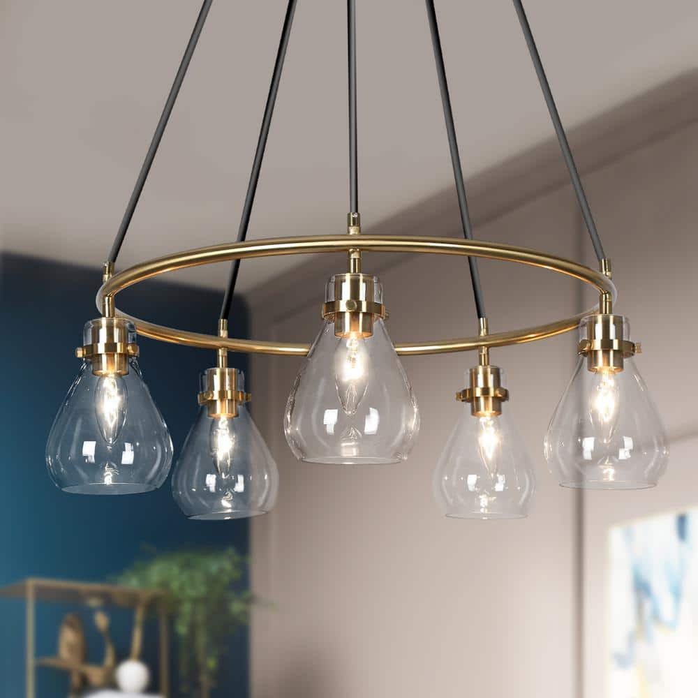 Uolfin Modern Dining Room Wagon Wheel Chandelier 5-Light Electroplated ...