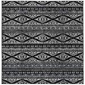 Tulum Black/Ivory 3 ft. x 3 ft. Square Tribal Geometric Striped Area Rug