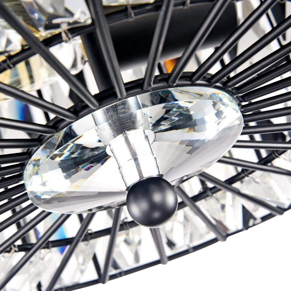 Matte Black Crystal Drum Flush Mount Ceiling Light