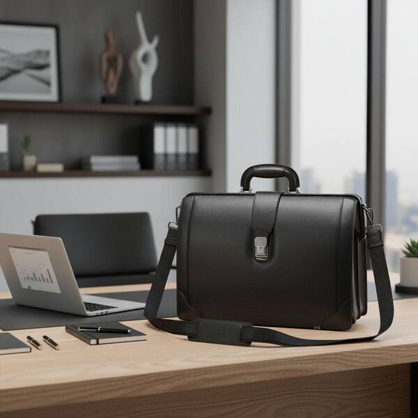 MANCINI Buffalo Black Luxurious Litigator Briefcase Pocket for