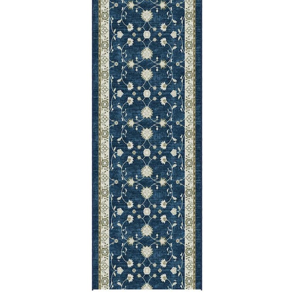 Ascend Non-Slip Rubberback 2 ft. x 9 ft. Indoor Custom Cut Extra Long Runner Rug 1 ft. 11 in. x 9 ft., Navy Mahal