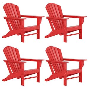Mason Red Poly Plastic Outdoor Patio Classic Adirondack Chair, Fire Pit Chair (Set of 4)
