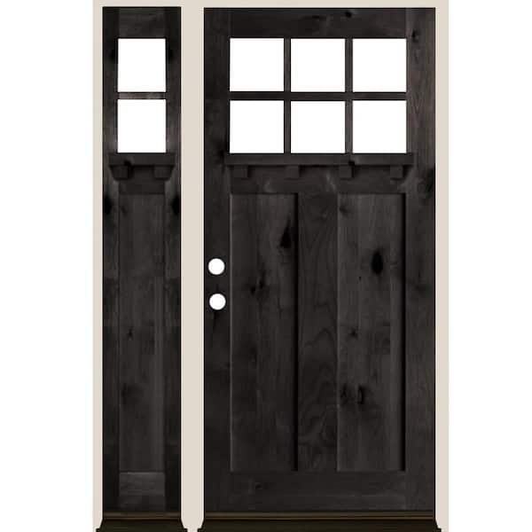 Krosswood Doors 50 in. x 80 in. Craftsman Right-Hand/Inswing Clear Glass Black Stain Douglas Fir Wood Prehung Front Door Left Sidelite