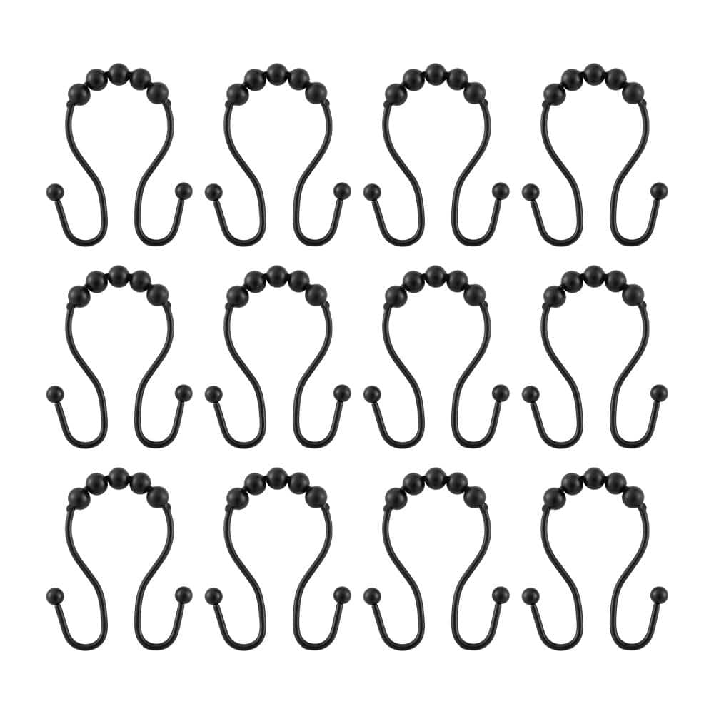 Black Stainless Steel Double Roller Ball Shower Curtain Hooks, Set of 12