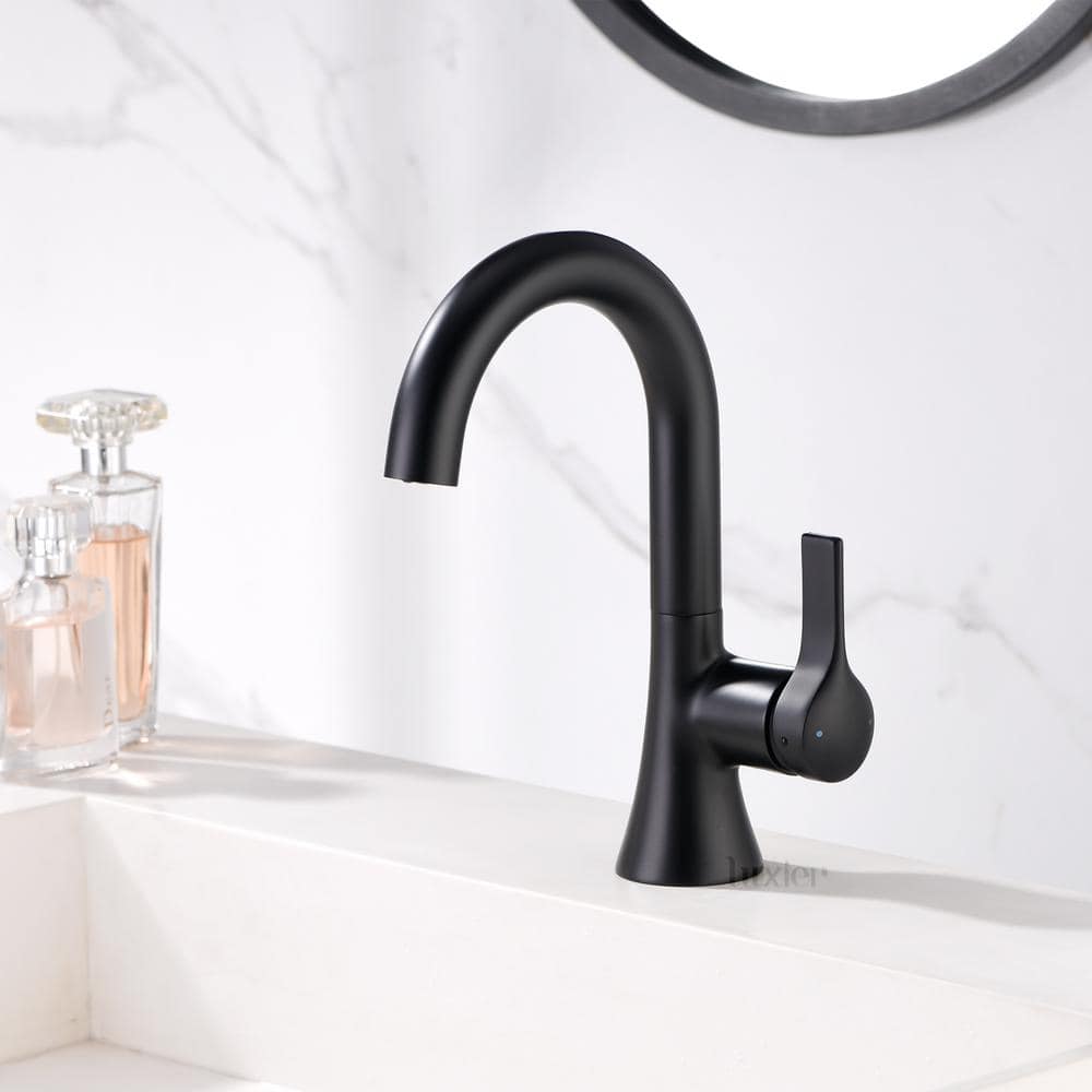 Matte Black Single Hole Bathroom Faucet with Drain Assembly