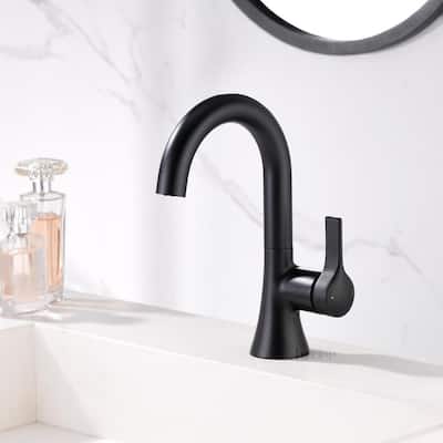 Single Hole Single-Handle Bathroom Faucet with drain in Matte Black