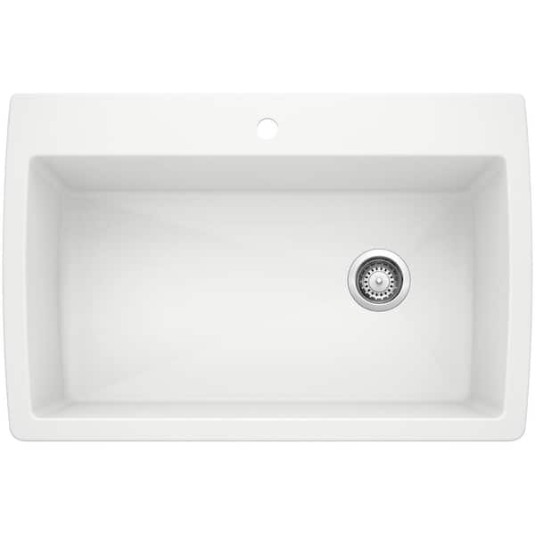 Blanco DIAMOND Silgranit Dual Mount Granite Composite 33.5 in. 1-Hole Single Bowl Kitchen Sink in White