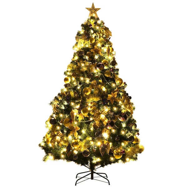 Costway 7.5 ft. Pre-Lit Artificial Christmas Tree, Leafy Xmas Tree