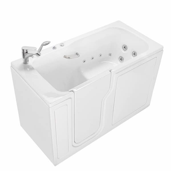 Standard 60 in. x 30 in. Left Drain Acrylic Walk-In Whirlpool Bathtub in White, Inward Door, 2-Piece Faucet, Heated Seat