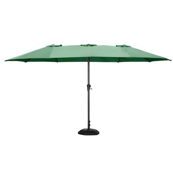 OVASTLKUY 15 ft. 3 Top Patio Outdoor Market Umbrella with Crank in Green with Base