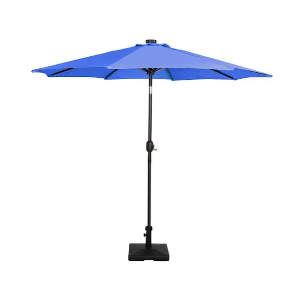 WESTIN OUTDOOR Marina 9 ft. Market Patio Solar LED Umbrella in Royal Blue with 50 lbs. Concrete Base