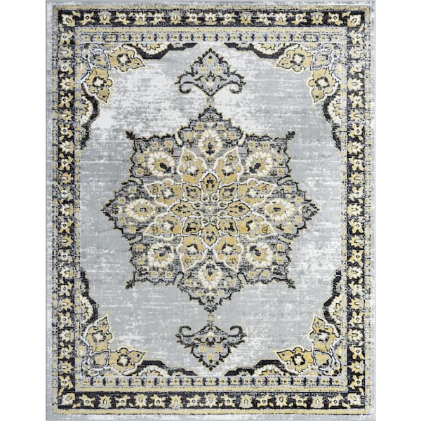 Tayse Rugs Wyatt Oriental Yellow 9 ft. x 12 ft. Indoor Area Rug