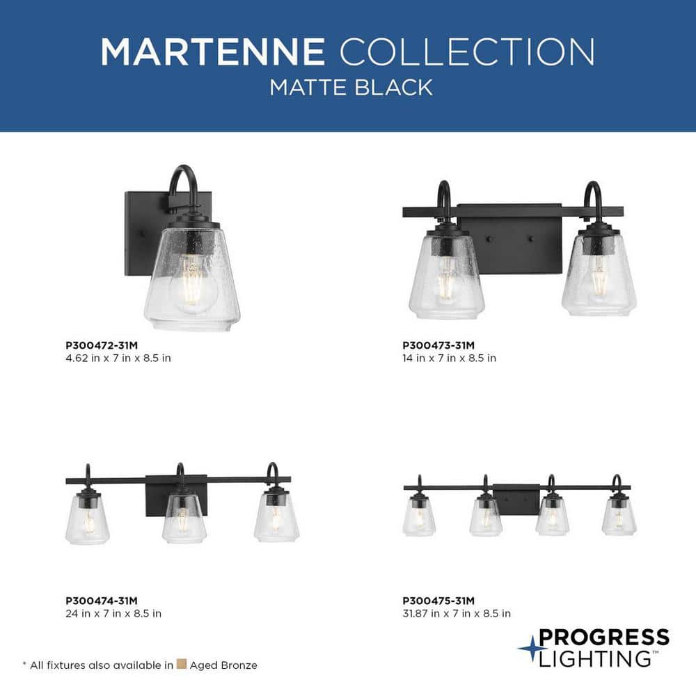 Martenne 32" Matte Black and Seeded Glass 4-Light Vanity Fixture