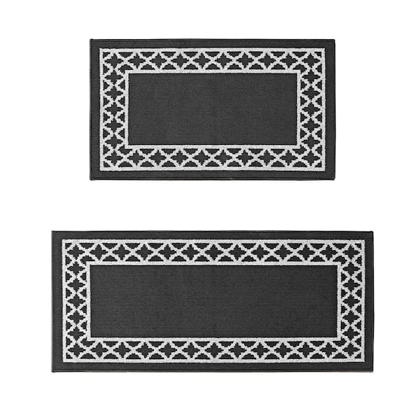 Collin Border Black/Twisted Gray 2 ft. x 5 ft. Trellis 2-Piece Rug Set