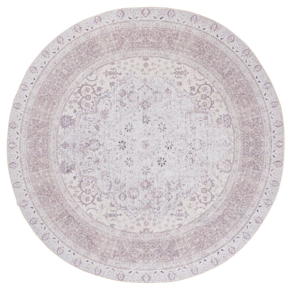 Arizona 6 ft. x 6 ft. Round Ivory/Beige Transitional Distressed Medallion Washable Area Rug