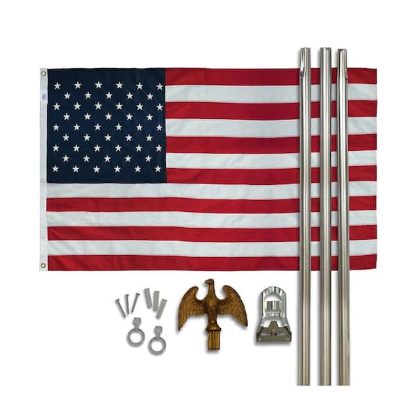 Misopily 6 ft. Steel Flagpole Kit with 3 ft. x 5 ft. High-Quality Sewn Nylon American Flag Grommeted, Silver