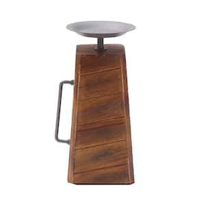5.12x4.53x8.46 Inch Wood and Metal Pillar Holder with Handle, for Use with Wax or Flameless Pillar Candle