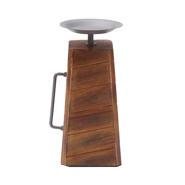 Elements 5.12x4.53x8.46 Inch Wood and Metal Pillar Holder with Handle, for Use with Wax or Flameless Pillar Candle