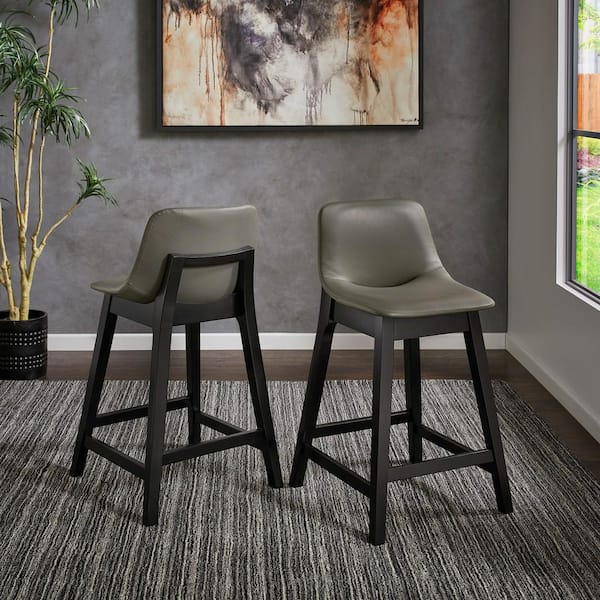 Gray Vegan Leather Counter Height Chair (Set of 2)