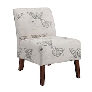 Prima Beige Butterfly Printed Polyester Fabric Accent Slipper Chair