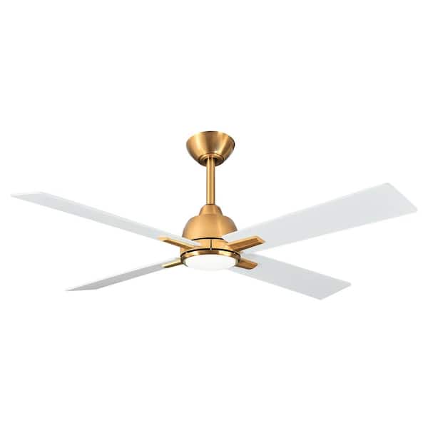 Parrot Uncle 48 in. Indoor Integrated LED Gold Ceiling Fan with Light, 6 Speed Remote Control and 4 Matte White Blades