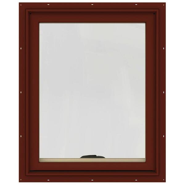JELD-WEN 24 in. x 30 in. W-2500 Series Red Painted Clad Wood Awning Window w/ Natural Interior and Screen