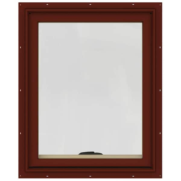 JELD-WEN 24 in. x 30 in. W-2500 Series Red Painted Clad Wood Awning Window w/ Natural Interior and Screen