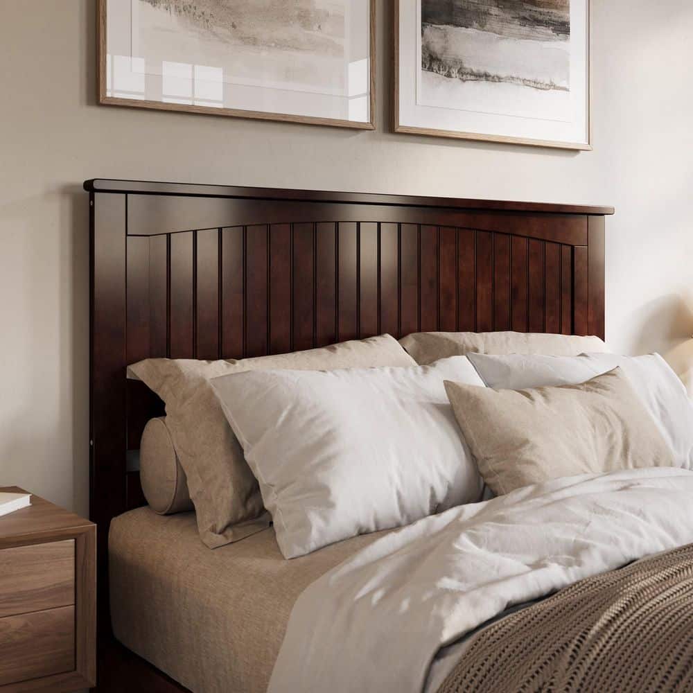 Walnut Queen Solid Wood Low Profile Platform Bed with Headboard and Footboard