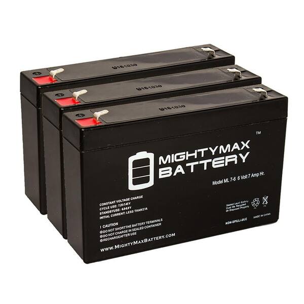 MIGHTY MAX BATTERY 6V 7Ah SLA Battery Replacement for Zoro 2UKJ6 - 3 Pack