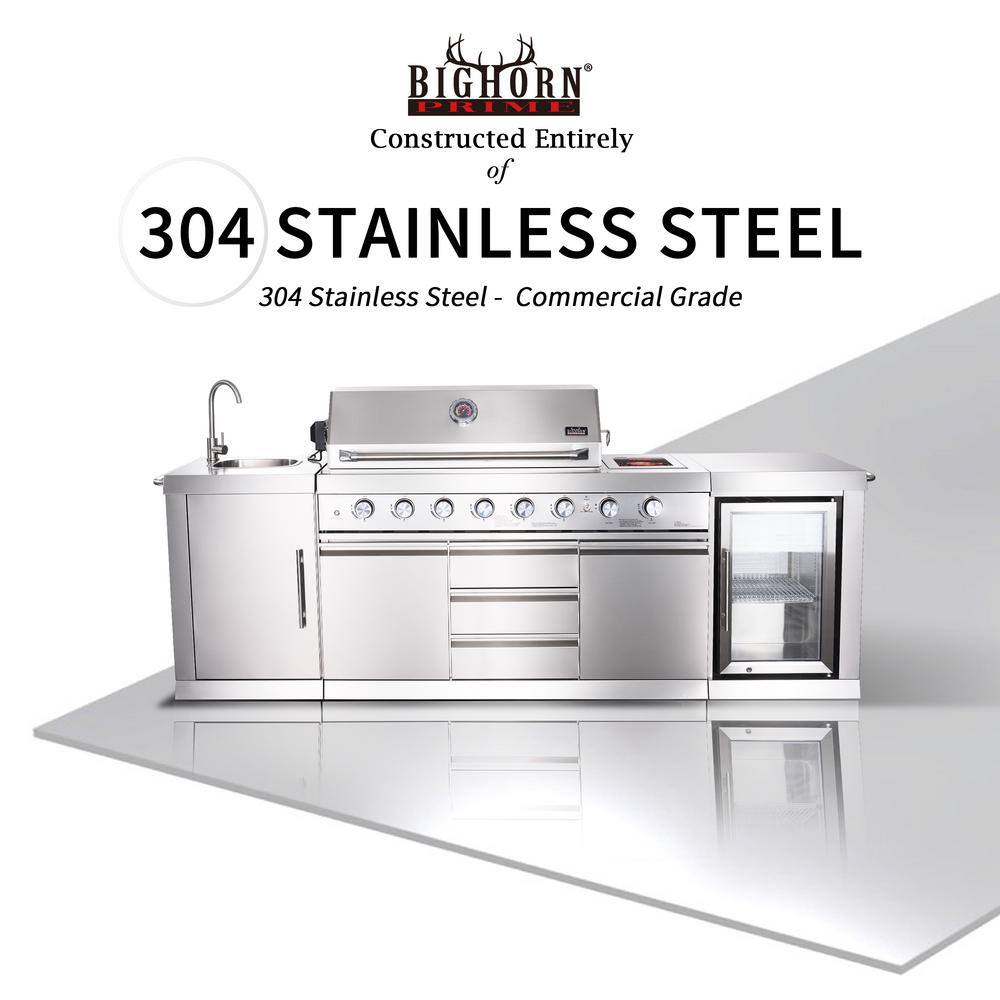 Stainless Steel 6-Burner Propane Grill Island with Rotisserie and Refrigerator