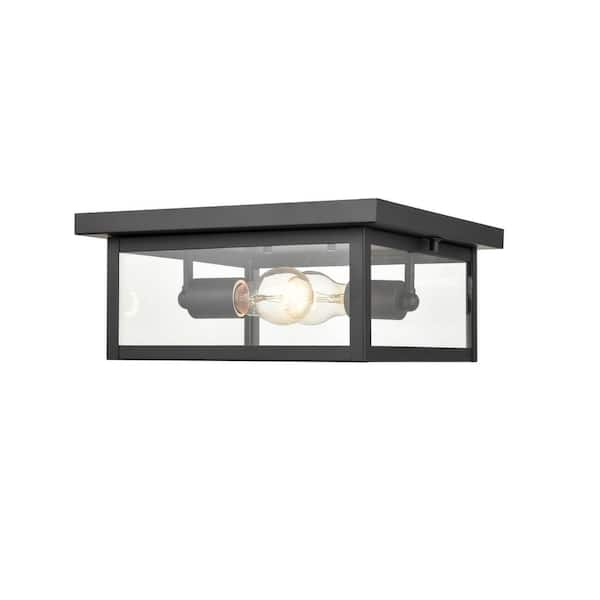 Millennium Lighting Evanton 12 in. 2-Light Powder Coat Black Hardwired Outdoor Flush Mount Light (1-Pack)