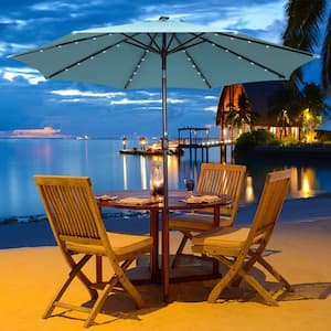 11 ft. Steel Outdoor Market Patio Umbrella with 40 LED Lights Crank in Blue, Base Not Included