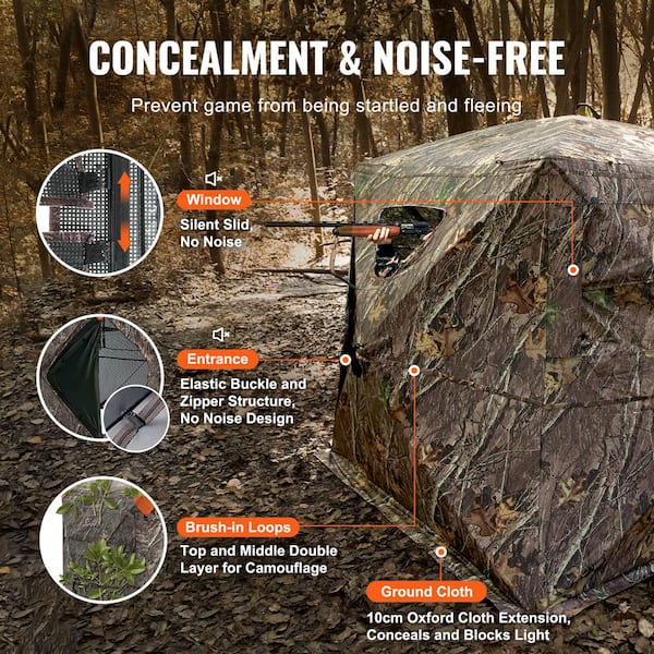 1-4 Person Pop Up Hunting Blind With Chair | 270/360 See-Through Ground Blind For Deer, Turkey, Duck