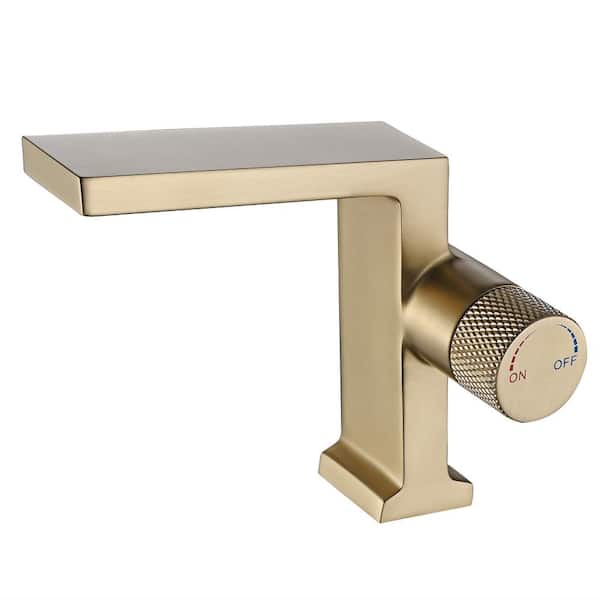 FLG Single Handle Single Hole Bathroom Faucet Brass Modern Bathroom Sink Vanity Faucets in Brushed Gold