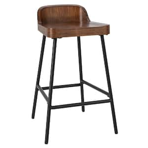 28 in. Industrial Brown Low Back 24.5 in. Bar Stool Counter Height Saddle Seat Kitchen Stool