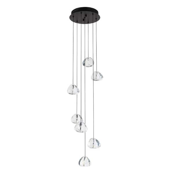 UMEILUCE 7-Light Black Chassis Crystal Raindrop Chandelier for Stair Kitchen Island with G4 Warm Light Bulbs