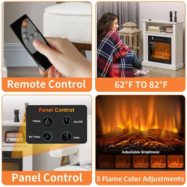 27 in. Freestanding Mantel Surround in White with 18 in. Electric Fireplace insert,3D Flame Effect,Adjustable Heat,Timer