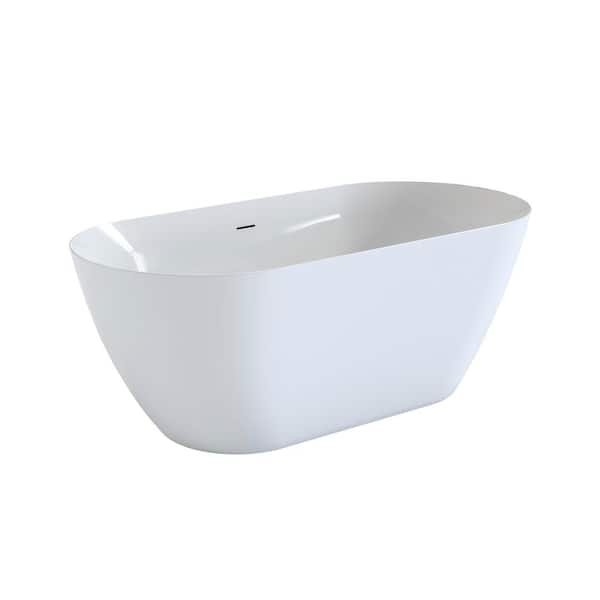 55 in. x 28.75 in. Solid Surface Freestanding Soaking Bathtub with Center Drain in Glossy White, cUPC certified
