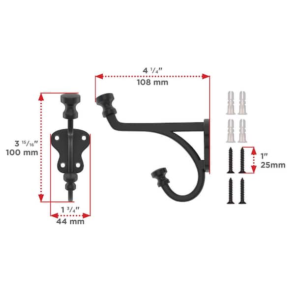 Nystrom 4-3/16 in. (107 mm) Matte Black Classic Wall Mount Hook