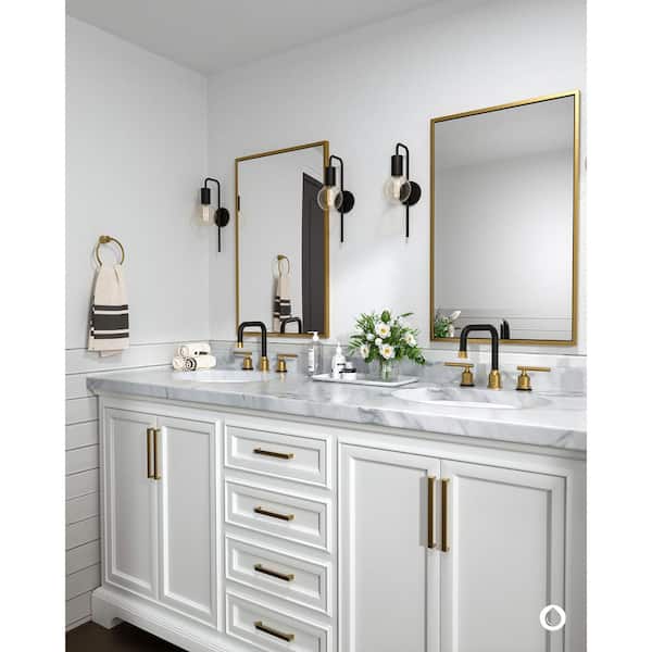 8 in. Wide Spread Double Handle Bathroom Faucet in Black and Gold
