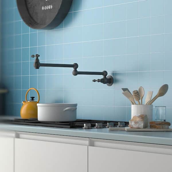 Retro Style 1.8 GPM Wall Mount Pot Filler Faucet Double-Handle in Matte Black