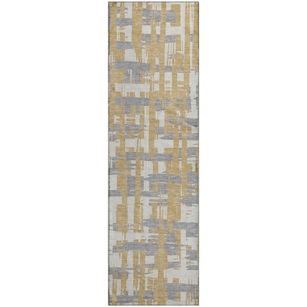 Mayfield Premium Machine Washable Abstract AMF1849 Gold 2 ft. 3 in. x 7 ft. 6 in. Runner Rug